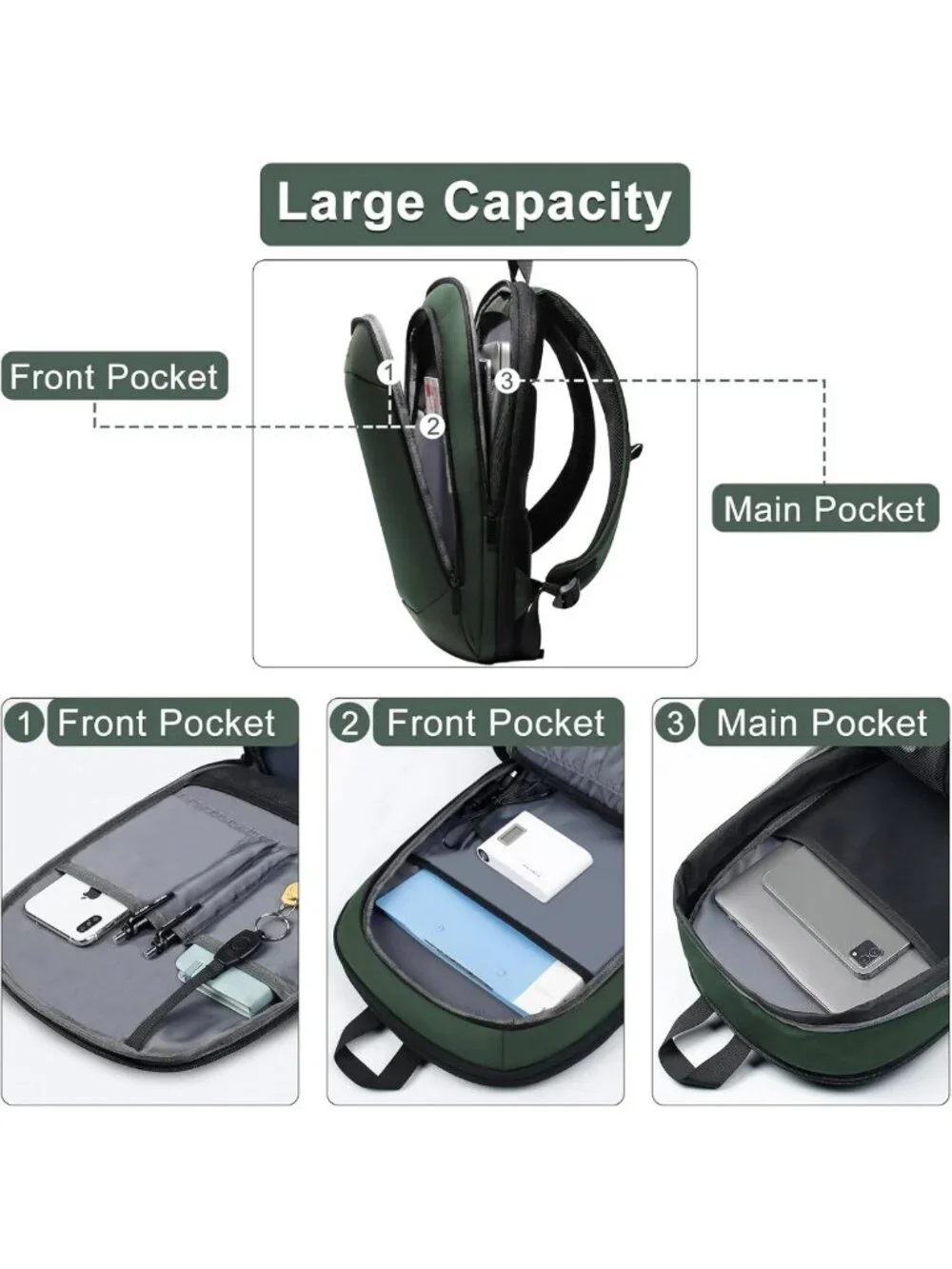 Slim Expandable Waterproof Business Backpack with USB Charger, Anti-Theft Laptop
